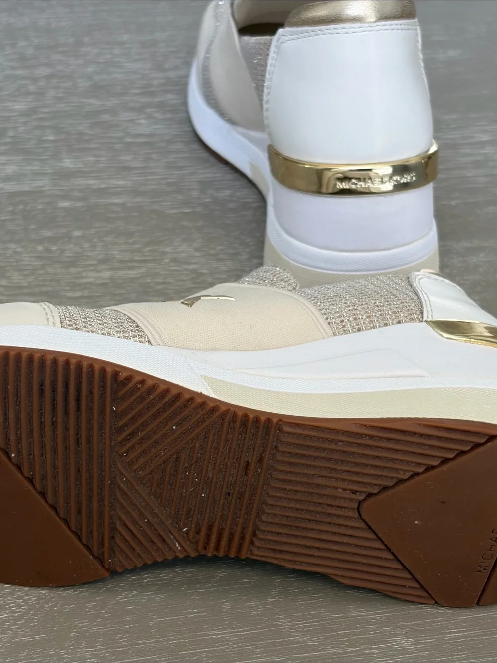 Michael Kors Kids Ivory and Gold Slip-On Sneakers